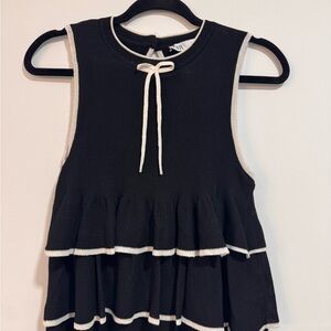Zara Black and White Sleeveless Blouse with Ruffled Tiers